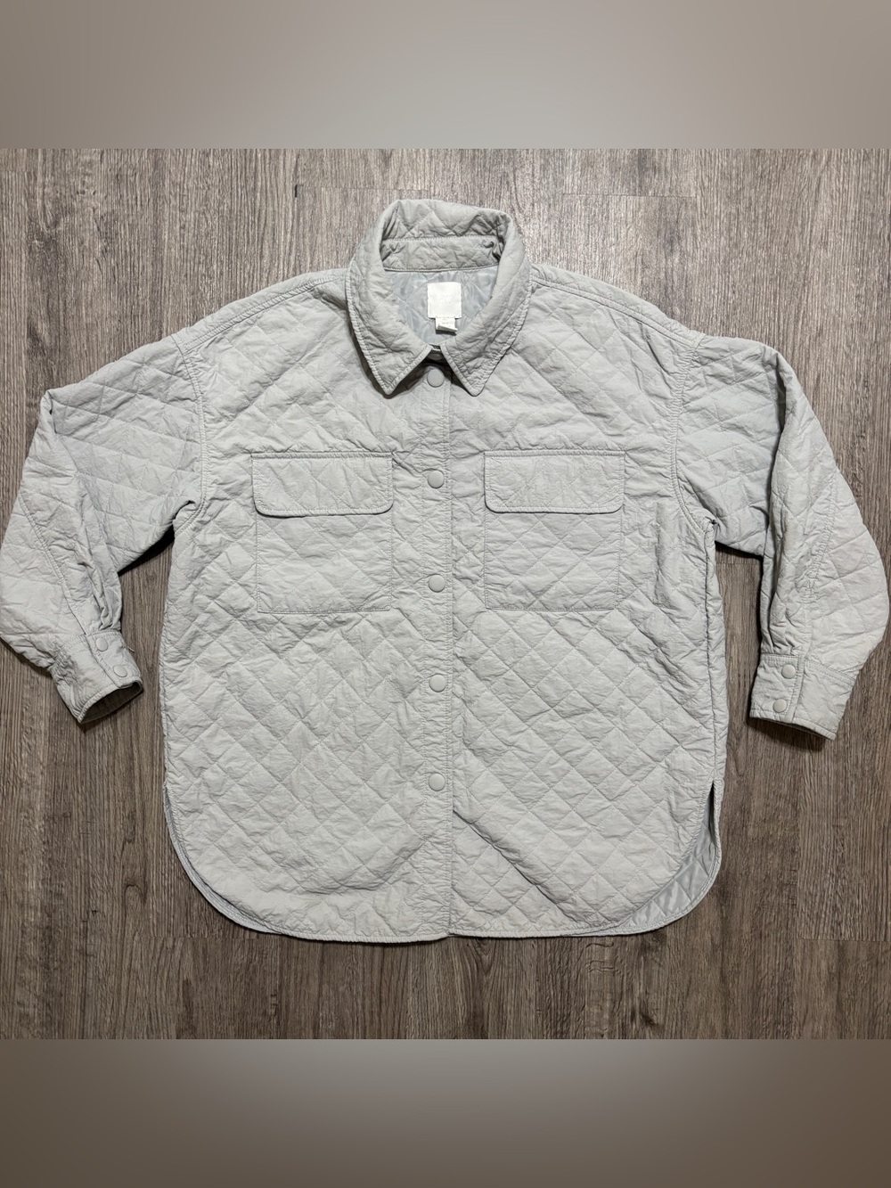 H&M Womens Light Gray Quilted Snap Front Shacket Jacket with Pockets Size Large